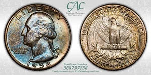 1958 25c Washington Viertel CACG MS66+ schöne Tönung CAC Bewertung Plus - Bild 1 von 3
