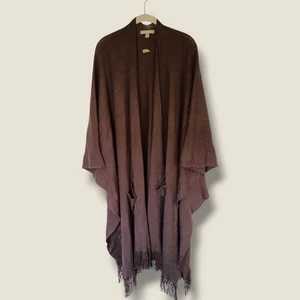 Woman Within Brown Open Front Fringe Hem Poncho Cape Pockets Oversized Cabincore - Picture 1 of 11