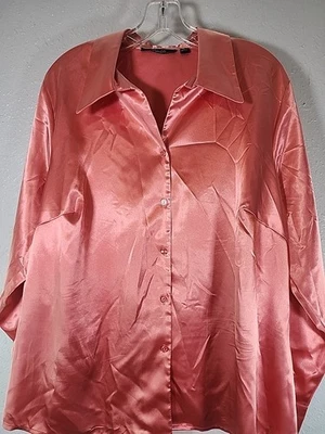 Blusa Top Mujer Essentials Talla XL Rosa Salmón Satinado Como Cuello Botón De Colección Foto 1 de 4
