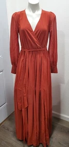 Maxi abito donna Baltic Born S ruggine manica lunga scollo a V elastico in vita nuovo con etichetta - Foto 1 di 10