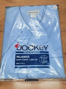 Vintage Herren Jockey blau Pyjama Medium langes Bein Kurzarm Set 1986 USA  - Bild 1 von 9