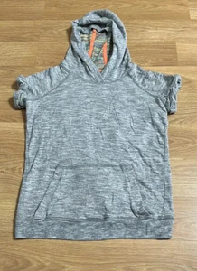 Athleta GIRL Hoodie L/12 Heather Gray Short Sleeve Pocket - Picture 1 of 7