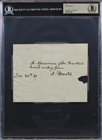 Jared Sparks Authentic Signed 5x6.25 1839 Cut Signature Autographed BAS Slabbed Cover