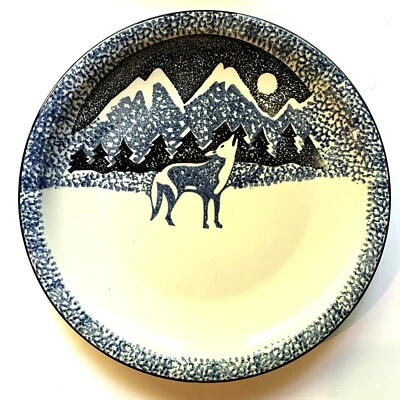 Tienshan Folk Craft Lone Wolf Stoneware Platter  Black Blue White 12" - Image 1 of 4