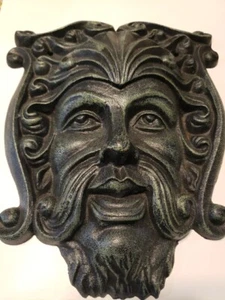 Mystic Man Face Cast Iron Wall-Hanging Garden Plaque Decor, 11.5” x 9.5” - Picture 1 of 8