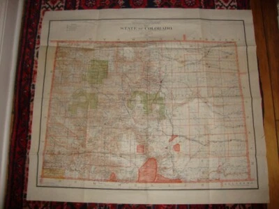 Original Rare Large 32" X 37" Colored 1905 Pocket Folding Map Of Colorado - Image 1 of 4