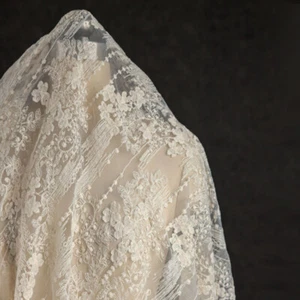 Tessuto maglia pizzo tulle ricamato fiori jacquard matrimonio fai da te materiale da cucire carino - Foto 1 di 18