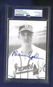 Warren Spahn Boston Braves Baseball Autographed Rowe Postcard Photo PSA SLAB - Picture 1 of 1