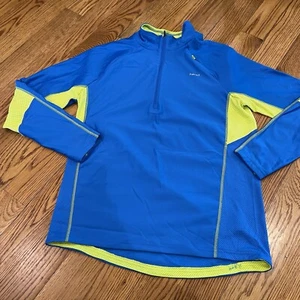 HIND 1/4 Zip Pullover Running Jacket Men's Size L Blue w Lime Accent 10% Spandex - Picture 1 of 9