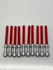 Lego Lot Of 10 Star Wars Trans Red Lightsabers & Metallic Silver Hilts - Picture 1 of 1
