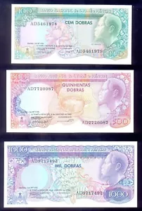 Saint Thomas & Prince 100, 500, 1000 Dobras 1989 P60, 61, 62 UNC - Picture 1 of 2