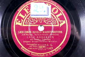 LALE ANDERSEN, canzone di un giovane posto di guardia / tre rose rosse, gommalacca 78 giri - Foto 1 di 3