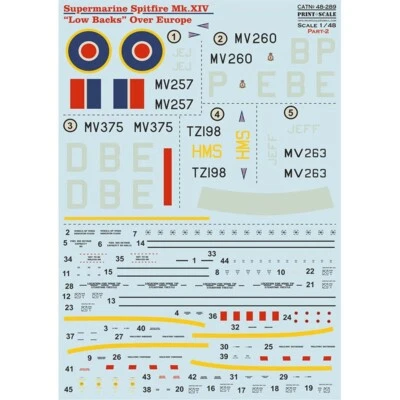 Supermarin Spitfire Mk.XIV Low Backs Part 2 Decals 1:48 PS 48-289 for model kit - Image 1 of 3