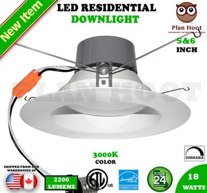 LED DownLight 5/6 Inch 18W 3000K Title24 ES ETL Residential Recessed Fixture - Picture 1 of 9