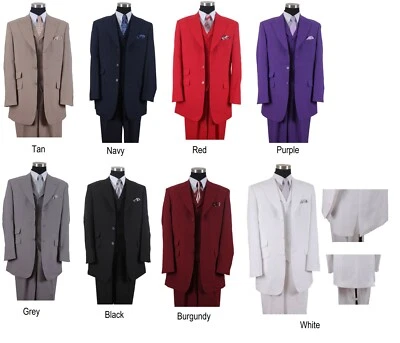 Men's 3 Pc Poly- Poplin  Fashion 3 Button Suit Two Side Vents Length 35"  M905-V - Image 1 of 2