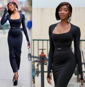 "SELLING SUNSET" AZZEDiNE ALAiA BLACK SEXY CURVE LONG DRESS FR38 US4-6 - Picture 1 of 13