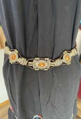 Cinturón Chicos Western Cuero Negro Plata Metal Gemado Cadena Gancho Cierre M/L Foto 1 de 4