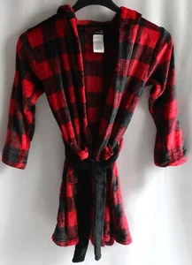 Cuddl Duds Boys Size M (8/10) Red/Black Plaid Soft Fleece Hooded Robe - Picture 1 of 4