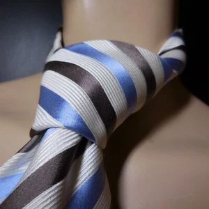 Cravate soie tricolore blanc bleu marron Devred vintage mode femme homme N8553   - Imagen 1 de 12