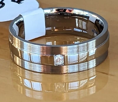 HEAVY WEIGHT 500 GRADE PALLADIUM NATURAL DIAMOND SET WEDDING RING - 6MM SIZE Q - Image 1 of 4