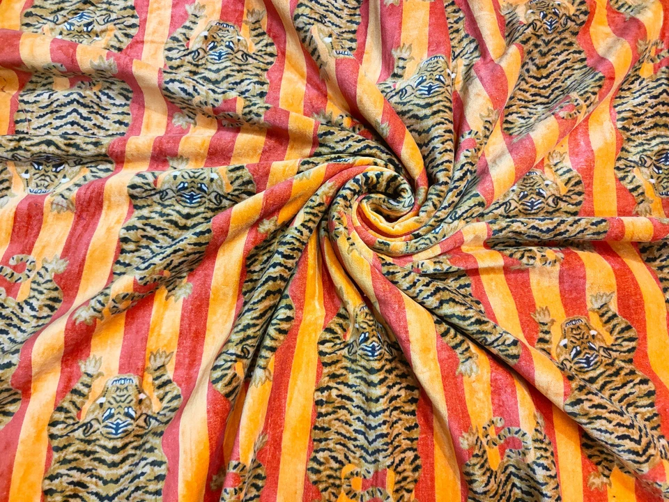 Tibetan  Soft Velvet Floral Print Fabric Indian Dress Sewing Fabric 44" - Image 1 of 4