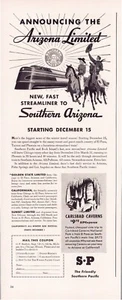 Pubblicità stampa treno ferroviario del Pacifico meridionale 1940 Arizona rivista mezza pagina 5"'x12" - Foto 1 di 1