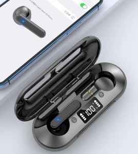Super Thin Earbuds W/Dock Display Bluetooth Stereo Headsets for iOS iPhone 16 15 - Picture 1 of 8