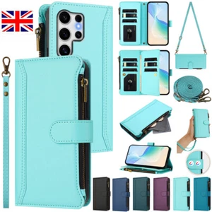 For Samsung S25 Ultra Plus S24 FE S23 S22 S21 Note Leather Zip Wallet Case Cover - Picture 1 of 96