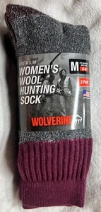 2 Pair Wolverine Gray W/ Burgundy Trim Merino Wool Hunting Socks Women Size 6-9 - Picture 1 of 15