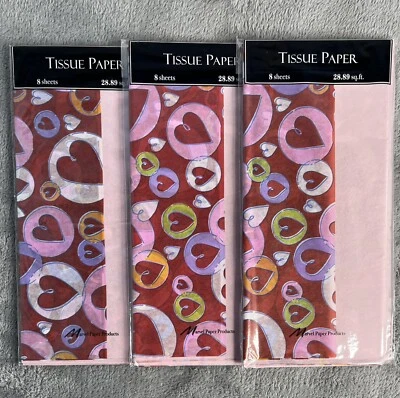 Lot Of 3 New Packages Red Pink Heart Tissue Paper Birthday Love Gift Bag Filler - Image 1 of 4