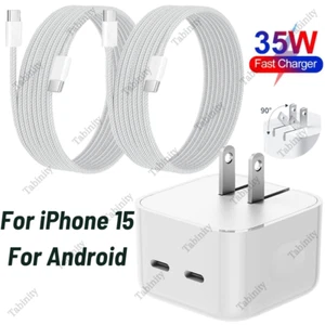 35W Dual USB C Fast Wall Charger brick Type C To C PD Cord For iPhone 15 MacBook - Picture 1 of 9