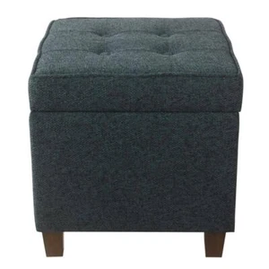 Homepop Storage Ottoman Square Button-Tufted Textured Wood/Polyester Navy Woven - Picture 1 of 10