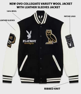 Customized New OvO PLAYBOY Collegiate  Varsity Wool Jacket With Leather Sleeves - Picture 1 of 4
