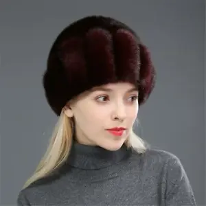 Women's Genuine Real Mink Fur Hat Thicken Winter Warm Cap Luxury Fashion Outdoor - Picture 1 of 10