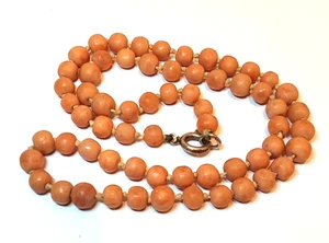 ANTIQUE SALMON PINK CORAL round BEAD NECKLACE . UNPOLISHED BEADS - Picture 1 of 3