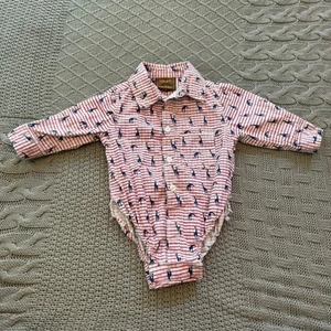Little Gent Polo One Piece Red Plaid Blue Giraffe Pattern ~ 3/6M - Picture 1 of 10