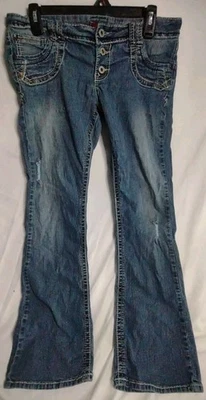 Jeans Bongo Denim Talla 13 Botón Mosca Pierna Acampanada Tiro Bajo De Colección Y2K Hippie Foto 1 de 4