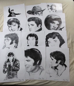 ELVISLY YOURS Set of 12 ELVIS PRESLEY Sketch B&W prints 13x16" by J Harwood - Picture 1 of 4