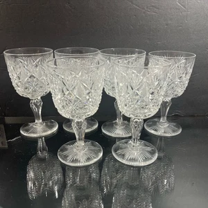Set 6 bicchieri da vino antichi 6" Dorflinger fragola diamante e ventaglio EAPG - Foto 1 di 12