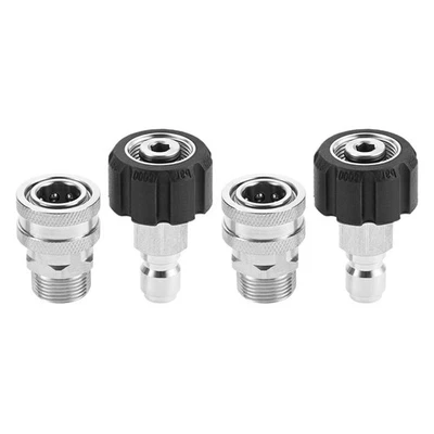 4Pc Pressure Washer Adapter Set M22 14mm to M22 Metric Fitting Stainless Steel - Bild 1 von 4
