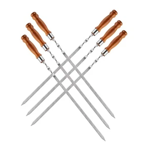Juego de 6 pinchos de acero inoxidable con mango de madera 630x12x3mm (color claro) - Imagen 1 de 5