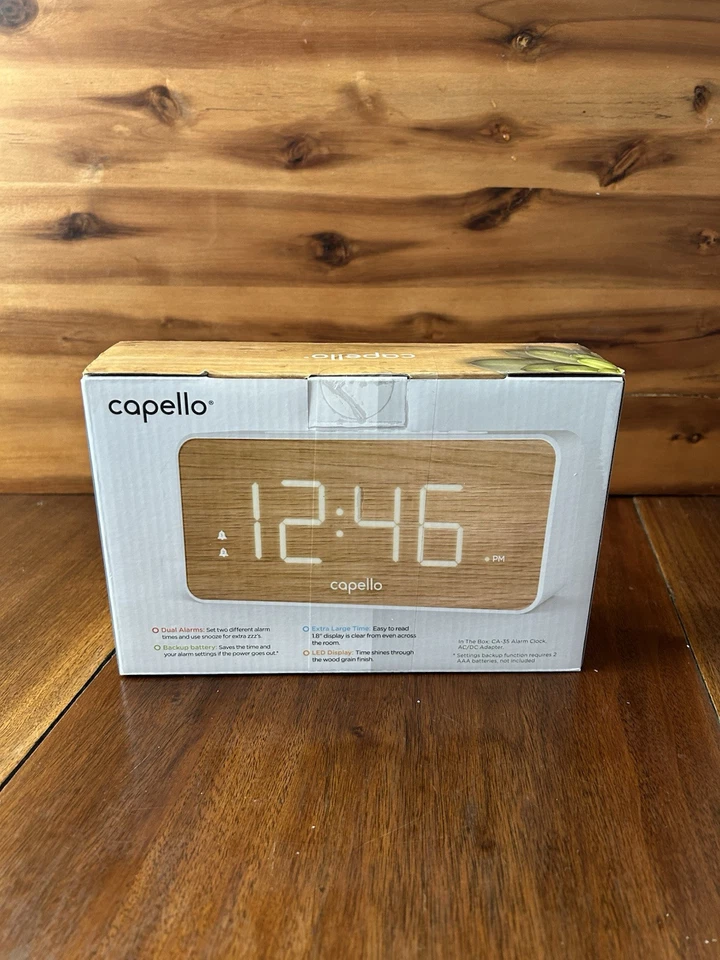 Capello Ca-41 Modern Mantle Clock Dual Alarm Woodgrain Finish LED Display VGC A4
