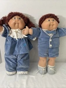 Cabbage Patch Kids Twins - Cabello y Ojos Marrón Coleco Vintage 1982 - Traje de Terciopelo - Imagen 1 de 19