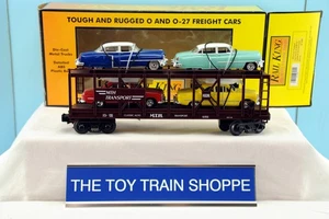 MTH RAILKING 7628 AUTO CARRIER W (2) ERTL '52 CADILLACS & (2) '49 FORD COUPES. - Picture 1 of 5