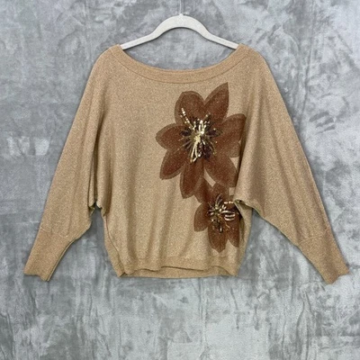 Suéter floral metálico dorado talla pequeña INC International Concepts para mujer Foto 1 de 4