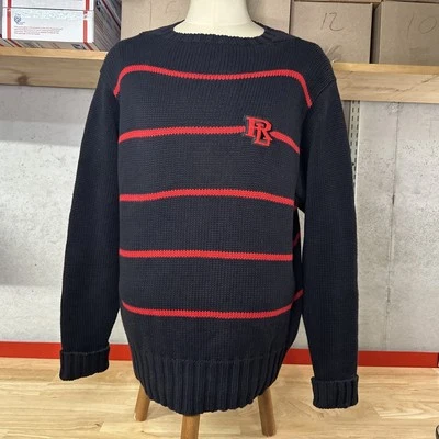 Suéter masculino Ralph Lauren polo esporte pulôver malha GG preto listrado vermelho - Imagem 1 de 4