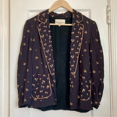 River Island UK Size 8 Navy Tailored Open Blazer Abstract Floral Print - Image 1 of 4