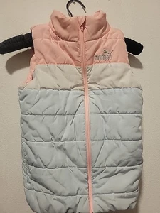 GIRLS PUMA PINK BLUE PUFFY VEST FULL ZIP SIZE 7/8  - Picture 1 of 16