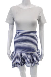 Coniglio Womens Cotton Striped Casual Ruffled Wrap Mini Skirt Blue Size 1 - Picture 1 of 6