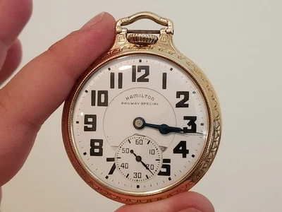 Reloj Bolsillo Ferrocarril Hamilton 992B 1944 Estuche 10K GF Excelente Estado Funcionamiento Foto 1 de 4